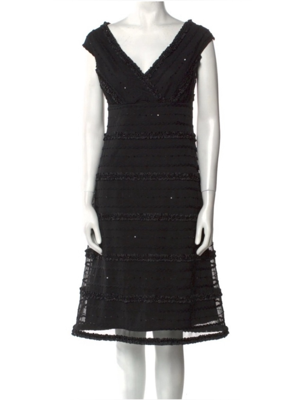 Tadashi Shoji Vintage Black Sequin Tiered Ruffle Cocktail Whimsigoth Dress 14
